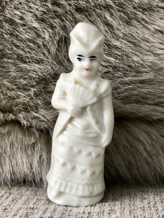 Antique Staffordshire Porcelain Pottery Figural Lady With Fan Toy Whistle 1800s