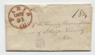 1838 Paris Il Red Cds Stampless Folded Letter [5806.  98]