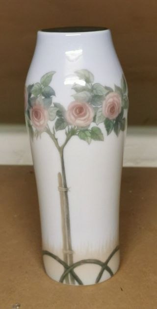 Vintage Early Art Nouveau Royal Copenhagen Vase With Rose Flowers Decoration