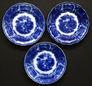 3 Antique Non Pareil Burgess & Leigh Flow Blue Transferware Dinner Plates