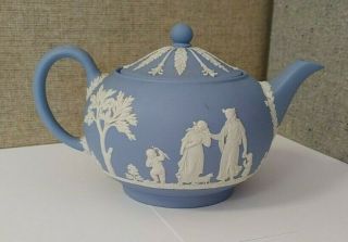 C1972 Vintage Wedgwood Light Blue And White Jasperware Teapot