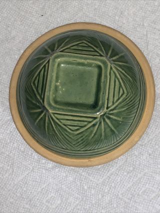 Rare.  Antique 5 - 1/2 In Mccoy Green Sunburst Yellow Ware Stoneware Mixing Bowl