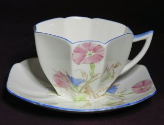 Shelley Cup Saucer And Plate Queen Anne Blue Iris Art Deco Pattern 11561 Ca.  1927