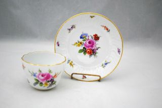 Antique Meissen Cup & Saucer With Flower And Insect Decoration First Quality