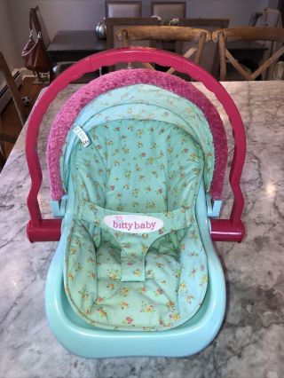 American Girl Bitty Baby Car Seat Carrier Green Pink Retired