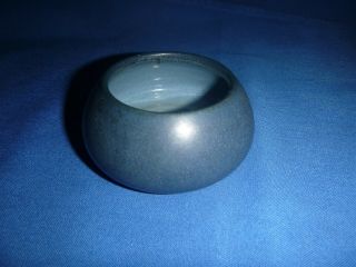 Vintage Marblehead Pottery Matte Blue Small Squat Vase With Maker Marks On Base