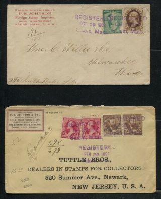 P.  S.  Johnson Foreign Stamp Importer Salem Ma 2 Registered Covers To Wi,  Nj