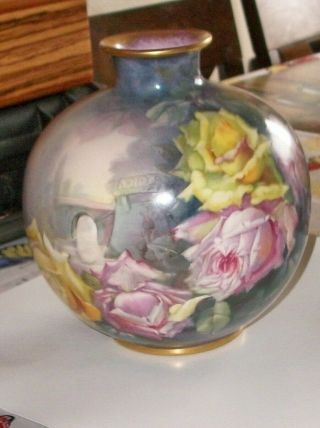 Antique Signed Royal Bonn Germany Vase Flowers Floral 1755 Gold Gilt Porcelain