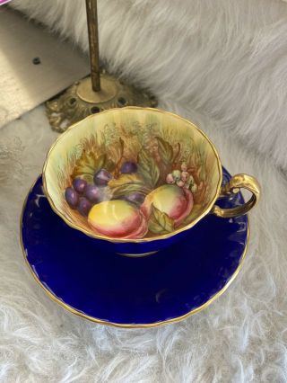 Gorgeous Vintage Aynsley England Cobalt Blue And Gold Fruit Cup And Saucer
