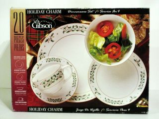 20pc Gibson Holiday Charm Dinnerware Service For 4 Christmas Dishes / China Set