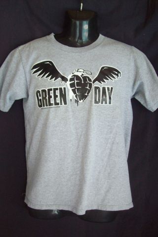 Green Day Punk Rock Winged Heart Grenade Logo Gray T - Shirt Youth Xl 2005