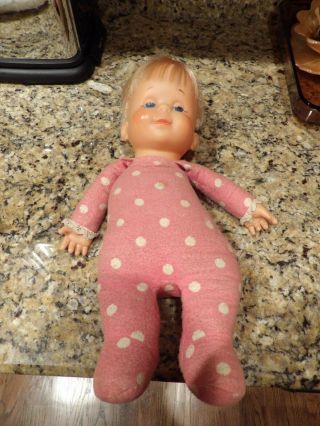 Vintage 1964 Mattel Drowsy Doll Pink White Polka Dots 15 " Blond Cute But Mute