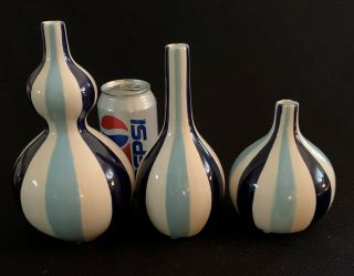 Jonathan Adler Happy Home Blue Stripes 3 Vases