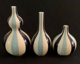 Jonathan Adler Happy Home Blue Stripes 3 Vases 2