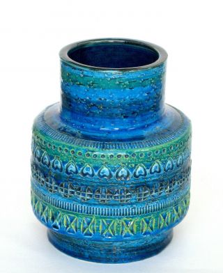 Aldo Londi Ceramic Bitossi Italy Blue Cylindrical Large Vase Glazed Rimini Blue