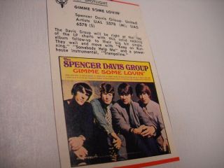 Spencer Davis Group 1967 Music Biz Promo Lp Review Gimme Some Lovin 