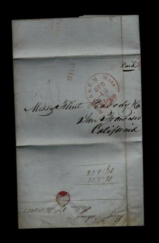 1855 Salem,  Ma Stampless Ship,  Whale Lard? Good Merchant Letter To San Francisco