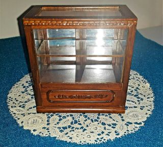 Dollhouse Miniature Showcase Curio Cabinet With Carving And Glass Shelf