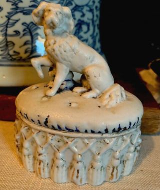 Antique English Staffordshire Porcelain Dog Figurine Box