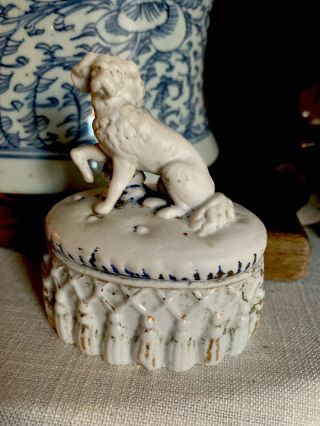 Antique English Staffordshire Porcelain Dog Figurine Box 3