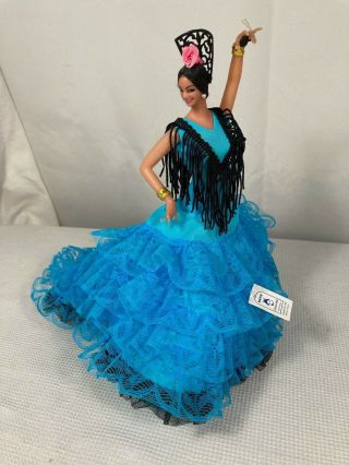 Marin Chiclana Spanish Flamenco Dancer Blue Dress Doll Figurine 10 ¼ Inches