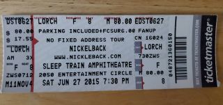 Nickelback Concert Ticket 2015