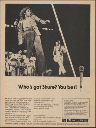 The Who Roger Daltrey Pete Townshend Keith Moon 1977 Shure Mics Ad