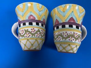 A Pair Vintage Mackenzie Childs Mugs Coffee 2