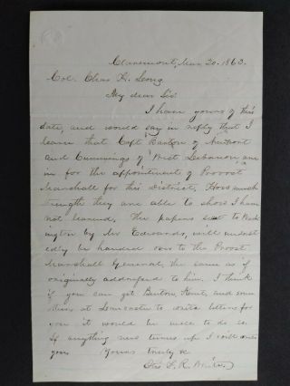 Hampshire Civil War: Claremont,  Nh 1863 Letter To Charles H.  Long