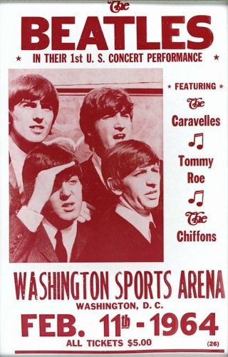 Music Poster Reprint The Beatles At Washington 1964 1st U.  S.  Concert