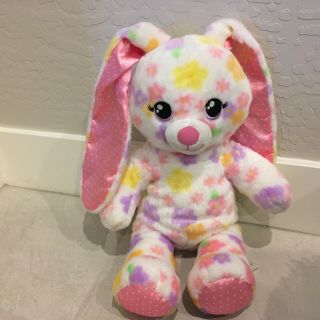 Build A Bear Plush Pastel Flower Bunny Rabbit With Pink Polka Dot Ears - Cute