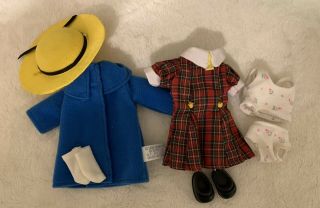 Madeline’s Friend Nona’s School Uniform: Dress,  Blue Coat,  Yellow Hat,  Black Mjs
