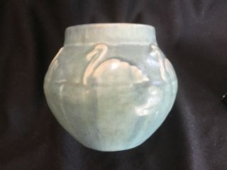 Antique 1921 Rookwood Pottery Blue Vase With Swans Art Deco Arts & Crafts