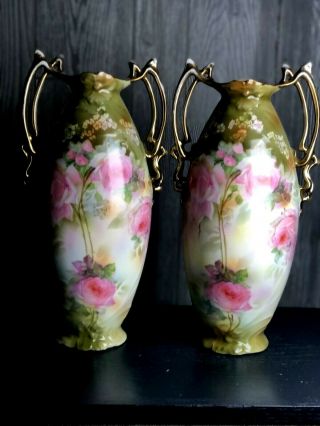 Antique Pair 1900s Prov Saxe Es Germany (erdmann Schlegelmilch) Porcelain Vase 