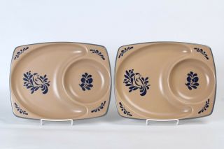 Set of 4 Pfaltzgraff Folk Art Snack Trays with Stick Handle Soup Bowls 2