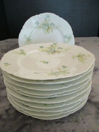 Antique Haviland Limoges Green Turquoise Floral Scalloped Rim 11 Salad Plates