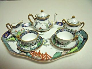 Gaudy Blue Willow Crown Staffordshire Chinese Willow Miniature Tea Set