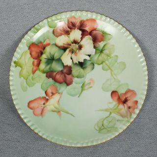 Antique Signed T&v Limoges E.  Miler Hand Painted Floral Green Plate