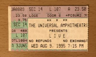 1995 Live / Big Audio Dynamite Los Angeles Concert Ticket Stub Throwing Copper