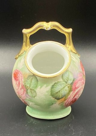 Very Rare Antique Royal Bayreuth Small Bud Vase With Handle Rose Tapestry
