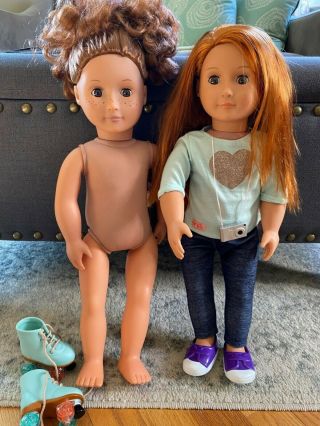2 Our Generation 18 Inch Dolls,  Red Hair,  Brown Hair,  One Outfit