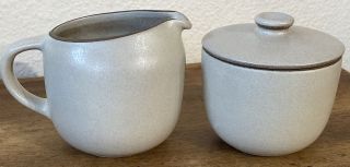 Vintage Edith Heath Ceramics Cream And Sugar Set Beige And Brown Rare Find