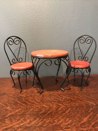 Wood And Metal Bistro Type Table And Chairs For Dolls