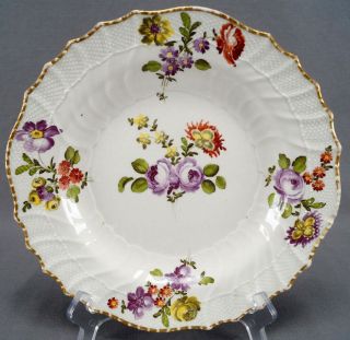 18th Century Royal Vienna Hand Painted Purple Red Yellow Floral & Gold Plate C