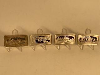 1971 - 1974 Franklin Solid Sterling Silver " Christmas " Bars,  Set Of 4
