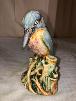 Weller Pottery Brighton Bird Flower Frog - Kingfisher - Arts And Crafts Muskota 1915