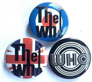 The Who - Set Of 3 Official Button Pin Badges Union Jack Mod Target Vtg Logo