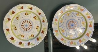 Pair (2) Hb Quimper Vintage Faience Geometric Patterned Plates Henriot