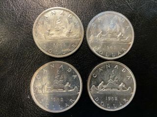 4 Canadian Silver Dollars 1962 1962 1963 1963