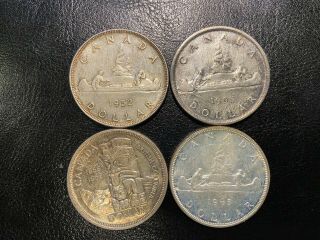 4 Canadian Silver Dollars 1952 1955 1958 1963